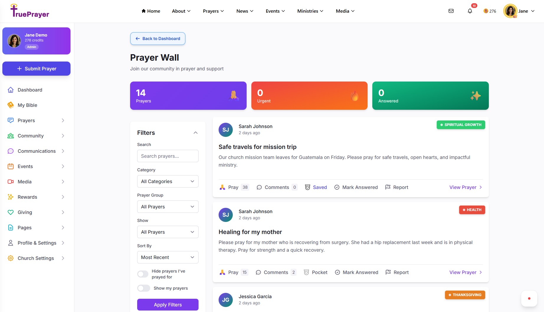 TruePrayer Dashboard